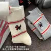 Calcetines de Algodón para Mujer, Calcetines Blancos para Principios de Primavera y Otoño, Calcetines de Media Pantorrilla a Rayas, Estampado Lindo de Cachorro, Calcetines de Media Pantorrilla Estilo Universitario