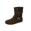 2026 Botas Outono Inverno Estilo Ocidental Botinhas Novo Retrô Bico Redondo Meia-Canela Botas Martin Salto Embutido Aumentador de Altura Botas Curtas Casuais Femininas