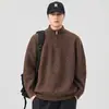 Suéter Pulôver Masculino Zíper Meio Cardigã 2025 Outono e Inverno Novo Estilo Gola Alta Solto Suéter Estilo Japonês Retrô Mais Fácil de Combinar