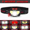 Linterna frontal LED de luz fuerte con sensor, luz roja de advertencia de carga USB transfronteriza, linterna impermeable para senderismo al aire libre, correr de noche, pesca nocturna