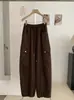 KEKEZOON Estilo coreano otoño nuevo cordón casual pantalones cargo cintura alta holgados pierna ancha rectos 8557