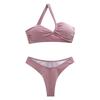 Nuevo Top de Tubo de un Hombro de Color Sólido Traje de Baño Brillante con Abertura Moda Femenina Deseo Puro Bikini para la Playa Traje de Baño para Aguas Termales