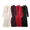 Comercio Exterior Transfronterizo Ropa de Mujer Primavera 2026 Estilo Europeo y Americano Vestido de Seda Satén con Textura, Cuello en V, Manga Larga, Decorado con Bufanda para Mujer F612091