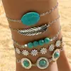 Pulsera de Hoja Turquesa Estilo Bohemio Transfronterizo Set de Pulseras de Flor de Lazo Estilo Étnico Turquesa