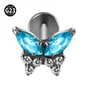 Clavo de hueso de oreja de titanio F136 con circonita de mariposa y rosca interna de ópalo, clavo de labio en forma de T, pendiente de titanio para piercing de oreja