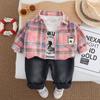 Conjunto de Primavera y Otoño para Niños 2025 Nuevo Elegante Ropa de Otoño Estilo Coreano para Bebés y Niños, Camisa a Cuadros Conjunto de Tres Piezas Moderno
