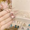 Camellia TikTok novo retangular diamante menina rosa cristal terno banhado a ouro nicho versátil moda brincos de pino anel