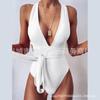 Novo traje de banho feminino plus size de peça única para comércio exterior transfronteiriço, traje de banho conservador feminino, multicolorido em estoque, com cadarço, costas nuas sexy