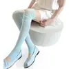 Meias de Tricô Patchwork para Primavera e Verão, Finas e Levemente Transparentes, Estilo Ballet com Costela Vertical Miu Costelada Meia Branca de Meio Pé com Estribo