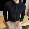 Camisa de Cuello Alto Estilo Nuevo al por Mayor para Hombre, Manga Larga Modelo Nuevo 2025, Camisa de Negocios de Alto Gama Ajustada de Color Sólido con Cierre de Botones, Camisa Casual