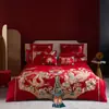 Juego de Cuatro Piezas de Algodón de Fibra Larga de Gama Alta para Boda Juego de Boda Chino Bordado Rojo Ropa de Cama de Boda de Algodón Puro