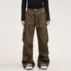 Calças cargo funcionais estilo retro americano para homens e mulheres, calças de perna larga retas soltas da moda para primavera e outono