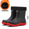 Botas de lluvia estilo coreano de caña media-corta, botas de lluvia de suela acanalada antideslizante gris, botas a prueba de viento estilo jinete, botas de agua negras sin cordones