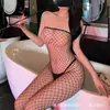 Lencería Sexy Traje de Red Sexy Transparente Hueco Uniforme de Rasgado a Mano Tentador Ajustado Que No Se Baja Medias de Seda Todo en Uno Mujer