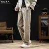 Calça Casual Minimalista de Algodão Puro Estilo Old Money para Homens, Outono 2026 Novo Corte Solto Tamanho Grande Perna Reta Calça de Trabalho Patchwork