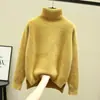 Suéter base de chenille grosso de malha com gola alta, estilo solto, para mulheres, outono e inverno, novo 2026, imitação de pele de mink