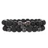 Pulsera Más Vendida en Amazon Pulsera de Microespaciadores Negra Mate Cabeza de Leopardo Combinación de Pulsera con Mancuernas Pulsera de Comercio Exterior al por Mayor
