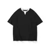 Camiseta Falsa de Duas Peças com Decote V e Manga Curta para Homem, Novo Estilo de Verão, Peça de Roupa Externa Solta Estilo Coreano, Camiseta Casual Masculina de Manga Meia-Manga 241
