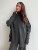 Terno de camisola de gola alta transfronteiriça para mulheres europeias e americanas outono e inverno novo terno de calças de malha preguiçosas casuais soltas