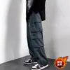 Pantalones Cargo Forrados de Lana para Hombre de Comercio Exterior Transfronterizo, Marca de Moda Otoño e Invierno Pantalones Largos Casuales de Pierna Ancha, Ajuste Recto Holgado de Invierno para Hombre