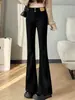 Calça Boca de Sino Preta para Mulheres, Novo Estilo Popular Outono e Inverno 2026, Forrada com Fleece, Cintura Alta, Emagrecedora, Para Baixinhas, Jeans Levemente Boca de Sino