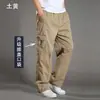 Pantalones de trabajo rectos retro americanos para hombre con bolsillos en las rodillas, pantalones largos casuales para exteriores, elásticos, holgados y duraderos.