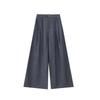 Calça Pantalona EVERTRUE Feminina Verão 2025 Novo Estilo Coreano Listrada Cintura Alta Solta Linho Longa 63689