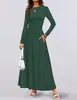 Vestido de Tricô de Manga Longa Slim-Fit com Gola Redonda e Bolso Plissado, Venda Quente na Amazon, Roupas Femininas Transfronteiriças para Comércio Exterior Europeu e Americano 2025