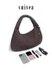 Bolsa Hobo Tecida para Ombro Estilo Celebridade da Internet, Bolsa de Ombro Grande em Couro Macio Tecido à Mão Vintage Camurça Fosca