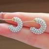 Brincos em forma de C com diamante e pérola retrô francesa Brincos elegantes, simples e distintos