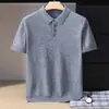 Camiseta básica de punto de cachemira para hombre, manga corta, corte holgado, adelgazante, cuello polo, jersey versátil para negocios casual