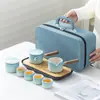 Nuevo Juego de Té Estilo Chino para Hogar Oficina Reunión Invitados Entrada Olla Portátil de Color Degradado con Asa Lateral Taza de Té Kung Fu Caja de Regalo