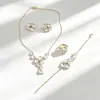 Novo Conjunto Elegante de Joias de Alta Qualidade com Quatro Peças, Brincos de Cristal Branco e Roxo, Colar, Anel, Acessórios Versáteis para Mulheres