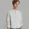 Camisa de manga larga para hombre con cuello mao y rayas verticales, casual, elegante, versátil, con suministro estable