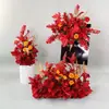 Arreglos florales de boda en rojo, arreglos de suelo estilo chino, flores artificiales, decoraciones de pasillo para bodas rústicas, nuevas decoraciones florales de arte para bodas
