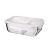 Frasco rectangular de vidrio de borosilicato de alta calidad de 950 ml para almacenamiento de alimentos con dos compartimentos