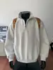 Moletom casual estilo americano com zíper parcial e gola alta para homens, outono, peso pesado, silhueta solta, jaqueta esportiva jovem, camada base