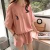 Traje deportivo para mujer Verano Nuevo Estilo Coreano Moda Talla grande Chica gordita Casual Suelto Shorts de niña Conjunto de dos piezas de manga corta para mujer
