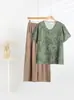 Camiseta Feminina de Algodão e Seda Calça de Algodão e Linho Verão Fresca e Rápida Floral Floral Algodão Seda Artificial Manga Curta Top Calça Cobertura
