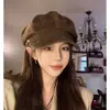 Boina Marrón para Mujer, Nuevo Estilo Otoño/Invierno 2026, Sombrero Octogonal de Estilo Británico tipo Newsboy, Versátil, de Cuero, Estilo Retro, que Hace que la Cara se Vea Más Pequeña