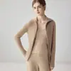 Suéter de lapela em cashmere 100% puro, emagrecedor e elegante, para mulheres, zíper duplo, gola alta, jaqueta cardigã de tricô
