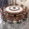 Nueva mesa y sillas de comedor de madera maciza y losa de roca estilo chino para 10 personas, mesa redonda grande de hotel con plato giratorio e inducción