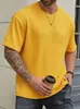 Estilo Verão Novo Masculino Casual Esportivo Cor Sólida Gola Redonda Pulôver Padrão Jacquard Top Solto Camiseta