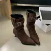 Botas de Moda para Mujer Chuyuji 2026 Otoño/Invierno Nuevo Estilo Botas Elegantes Ajustadas Estampado de Leopardo Punta Fina Tacón Delgado Gamuza Tacón Alto Botines