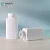 Botella dispensadora de boca ancha de plástico 250 ml Blanco Cápsula de PE Botella de empaque cuadrado Tapa de rosca Botella para polvo Botella de limpieza de tuberías