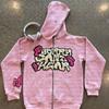 Comércio Exterior Transfronteiriço Moda de Rua Europeia e Americana Suéter Carta Impressão Espuma Zíper Completo Casual Unissex Hoodie Solto