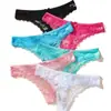 Tanga sexy de renda europeia e americana feminina cor sólida oca sexy roupa íntima cintura baixa calça T feminina sem costura transparente roupa íntima