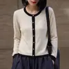 Cardigan tricô com lantejoulas color block chique para mulheres, casaco suéter com toque de luxo, peça externa solta e estilosa com botões