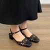 Sandalias Francesas Caladas Trenzadas en la Punta para Mujer 2025 Nuevo Verano Piel Suave Punta Cuadrada Elegantes Correa de Una Sola Tira Tacón Grueso Zapatos de Tacón Alto