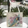Bolso de Tela para Sofá Estilo Nuevo con Hilo Dorado, Bolso de Hombro, Bolso Tote de Gran Capacidad, Bolso de Lona, Bolso de Mano para Compras, Cierre Único, Correa Blanca